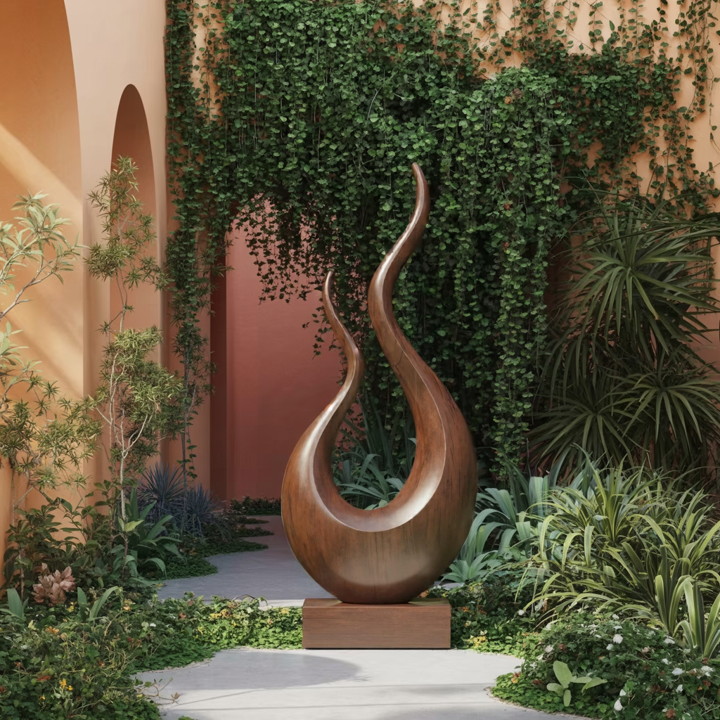 Mid Century Wooden Sculpture For Garden Decorative Panel