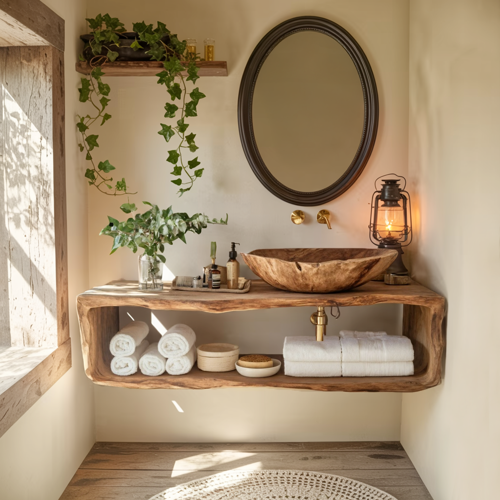 Handcrafted Wooden Vanity For Bathroom Natural Look