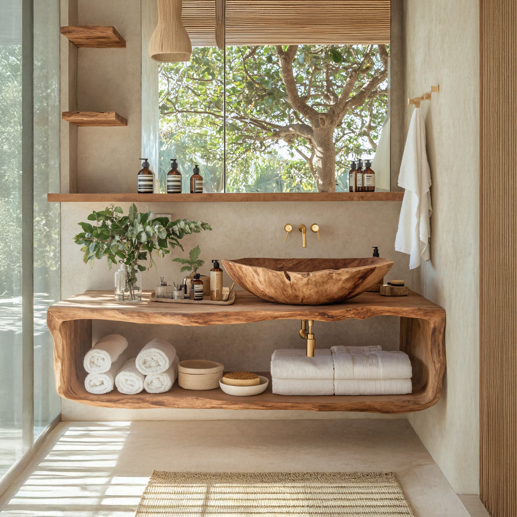 Handcrafted Wooden Vanity For Bathroom Natural Look