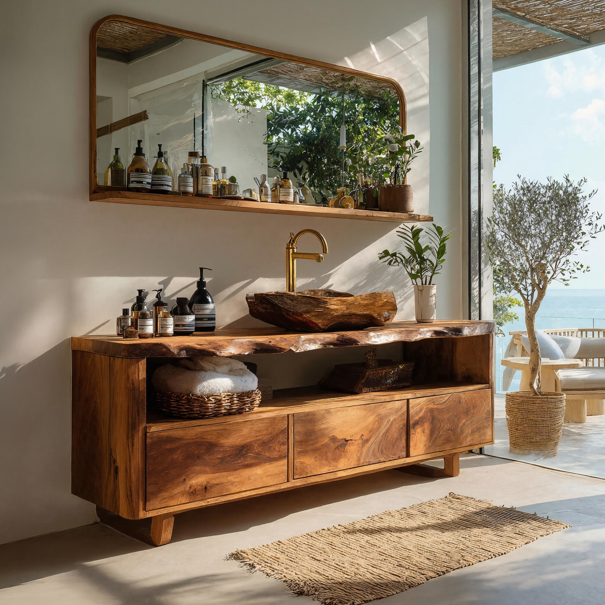 Mid Century Wooden Vanity For Bathroom Wall Mount