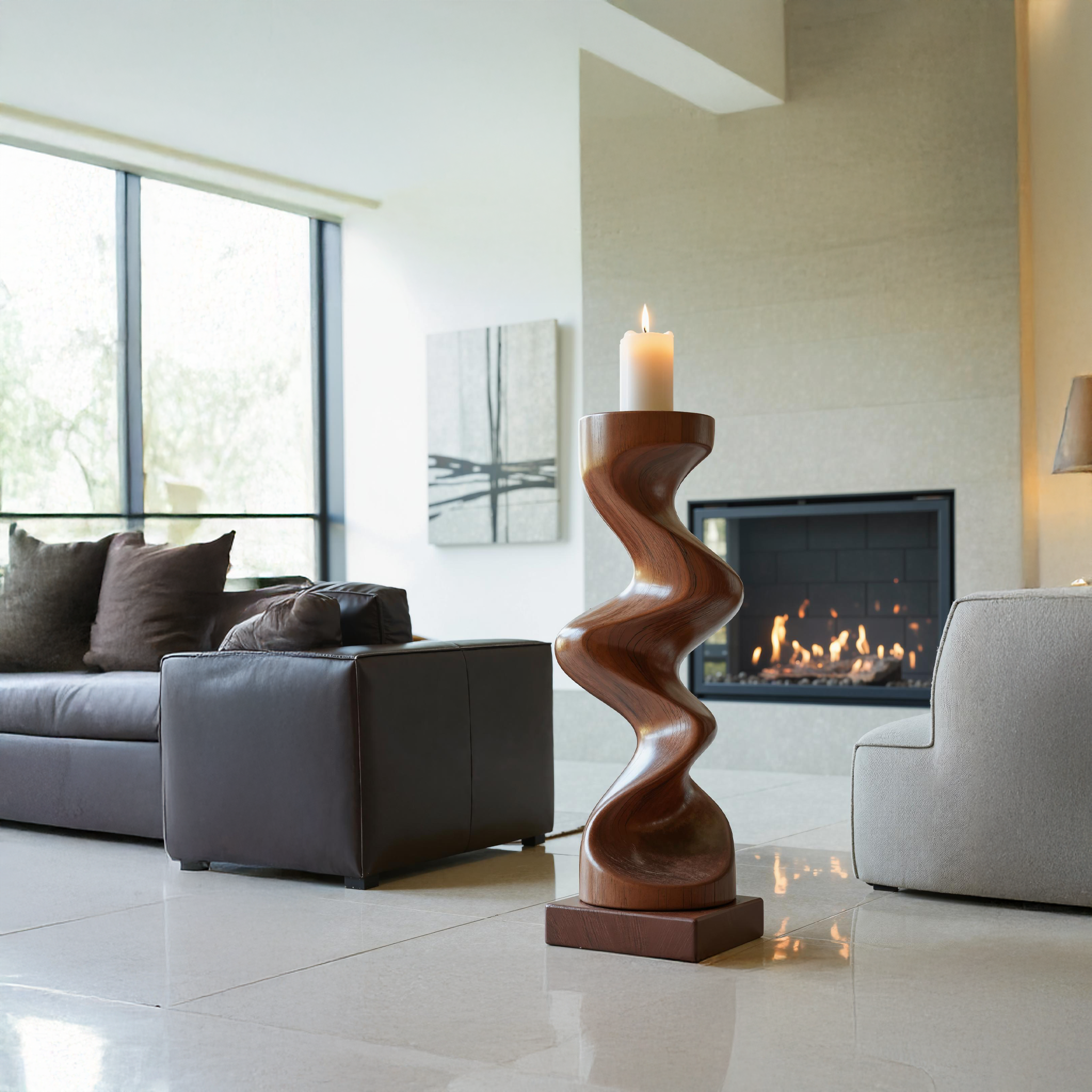 Rustic Solid Wood Abstract Sculpture For Patio Design
