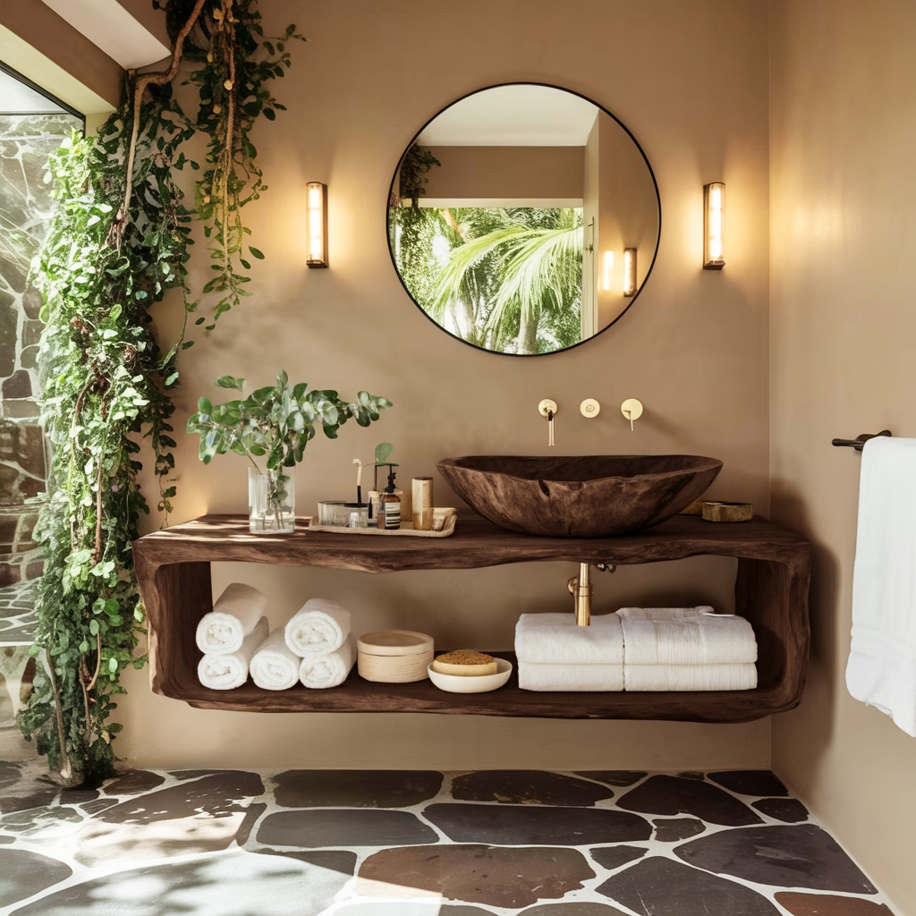 Handcrafted Wooden Vanity For Bathroom Natural Look